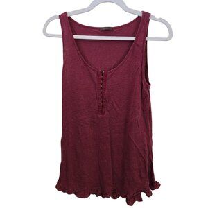 Wrap London Cranberry 100% Linen Hook And Eye Closure Ruffled Tank Top Size S
